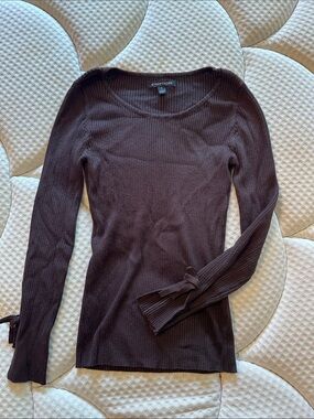 41 Hawthorn Chocolate Brown Ribbed Long Sleeve Top with Tie Cuffs